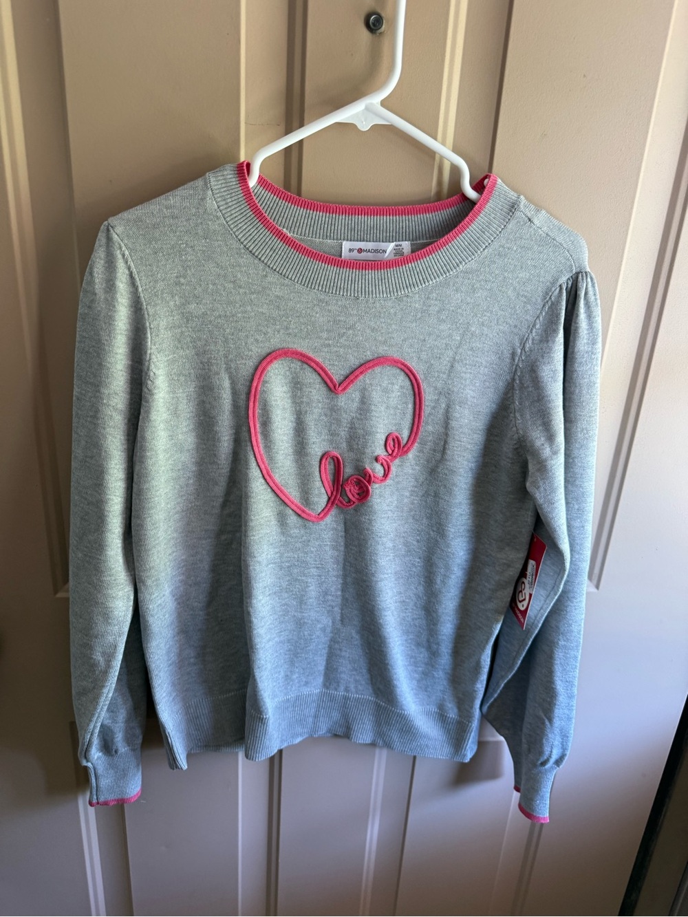 89th & Madison Grey Sweater with Pink Heart 'Love' Detail